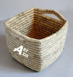 سبد نظم دهنده حصیری باکس دسته دار با الیاف درخت نخل (لیف خرما) -  کد: 217