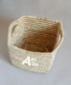 سبد نظم دهنده حصیری باکس دسته دار با الیاف درخت نخل (لیف خرما) -  کد: 217