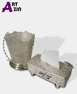 جا دستمال کاغذی و سطل عروس نقره ملیله کاری اصفهان - کد : ۱۲۰۶
