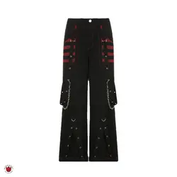شلوار کارگو پانک بگ استایل زنجیر دار Red Stripper