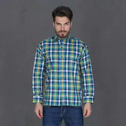 پیراهن چهارخانه درشت آستین بلند سبز زرد بچه گانه تیدا Tida
