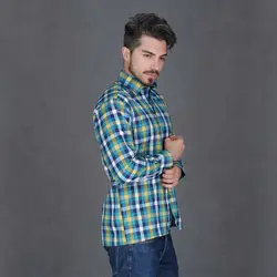 پیراهن چهارخانه درشت آستین بلند سبز زرد بچه گانه تیدا Tida