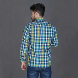 پیراهن چهارخانه درشت آستین بلند سبز زرد بچه گانه تیدا Tida