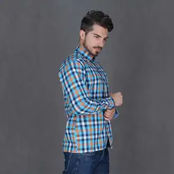 پیراهن چهارخانه درشت آستین بلند آبی نارنجی بچه گانه تیدا Tida