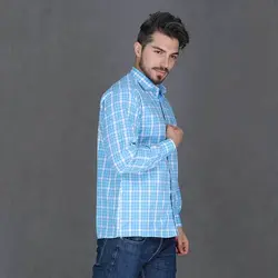 پیراهن چهارخانه ریز آستین بلند آبی سفید بچه گانه تیدا Tida