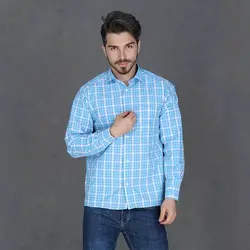 پیراهن چهارخانه ریز آستین بلند آبی سفید بچه گانه تیدا Tida