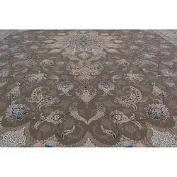 فرش ماشینی 1200 شانه ستاره کویر یزد کد 041 زمینه گردویی گل برجسته