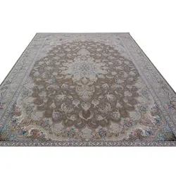 فرش ماشینی 1200 شانه ستاره کویر یزد کد 041 زمینه گردویی گل برجسته