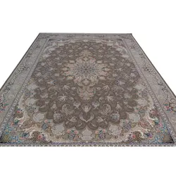 فرش ماشینی 1200 شانه ستاره کویر یزد کد 041 زمینه گردویی گل برجسته