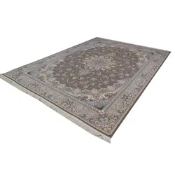 فرش ماشینی 1200 شانه ستاره کویر یزد کد 041 زمینه گردویی گل برجسته