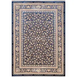 فرش ماشینی ابریشم بافت مشهد اردهال کد ب20 زمینه سرمه‌ای