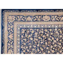 فرش ماشینی ابریشم بافت مشهد اردهال کد ب20 زمینه سرمه‌ای