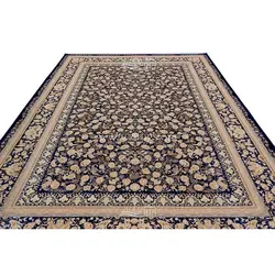 فرش ماشینی ابریشم بافت مشهد اردهال کد ب20 زمینه سرمه‌ای