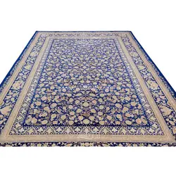 فرش ماشینی ابریشم بافت مشهد اردهال کد ب20 زمینه سرمه‌ای
