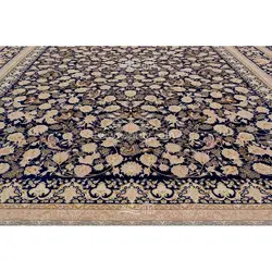 فرش ماشینی ابریشم بافت مشهد اردهال کد ب20 زمینه سرمه‌ای
