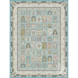 فرش ماشینی 1500 شانه قیطران طرح مهرو زمینه آبی گل برجسته