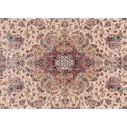 فرش ماشینی ابریشم بافت مشهد اردهال کد ب30 زمینه موزی حاشیه ارغوانی