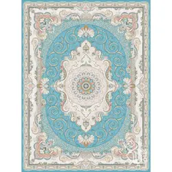 فرش ماشینی 1500 شانه قیطران طرح زرین زمینه آبی گل برجسته