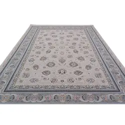 فرش ماشینی 1500 شانه کلکسیون فرشینه طرح کاملیا زمینه بژ گل برجسته