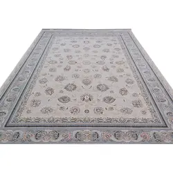 فرش ماشینی 1500 شانه کلکسیون فرشینه طرح کاملیا زمینه بژ گل برجسته