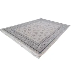 فرش ماشینی 1500 شانه کلکسیون فرشینه طرح کاملیا زمینه بژ گل برجسته