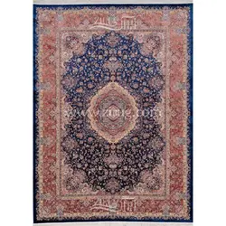 فرش ماشینی ابریشم بافت مشهد اردهال کد ب32 زمینه سرمه‌ای