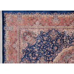 فرش ماشینی ابریشم بافت مشهد اردهال کد ب32 زمینه سرمه‌ای