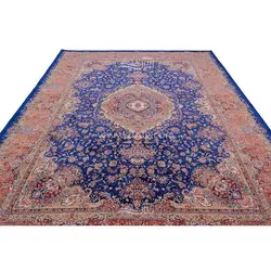 فرش ماشینی ابریشم بافت مشهد اردهال کد ب32 زمینه سرمه‌ای