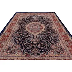 فرش ماشینی ابریشم بافت مشهد اردهال کد ب32 زمینه سرمه‌ای