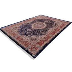 فرش ماشینی ابریشم بافت مشهد اردهال کد ب32 زمینه سرمه‌ای