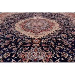 فرش ماشینی ابریشم بافت مشهد اردهال کد ب32 زمینه سرمه‌ای