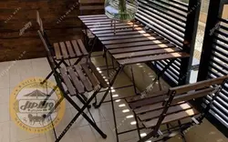 مشاهده و خرید میز و صندلی چوبی فلزی مدل پیچک تاشو | ویلامبل