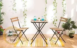 مشاهده و خرید میز و صندلی چوبی فلزی مدل پیچک تاشو | ویلامبل