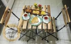 مشاهده و خرید میز و صندلی چوبی فلزی مدل پیچک تاشو | ویلامبل