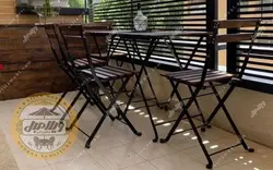 مشاهده و خرید میز و صندلی چوبی فلزی مدل پیچک تاشو | ویلامبل