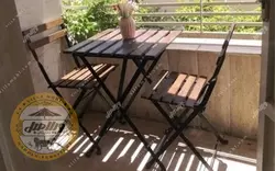 مشاهده و خرید میز و صندلی چوبی فلزی مدل پیچک تاشو | ویلامبل