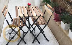 مشاهده و خرید میز و صندلی چوبی فلزی مدل پیچک تاشو | ویلامبل