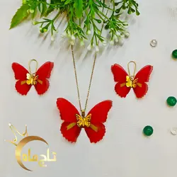 نیم ست پروانه پارچه ای طلا ۱۸ عیار تاج ماه