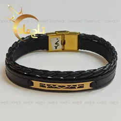 دستبند چرم و طلا ضربان تاج ماه