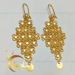 گوشواره آویز گل و پولک طلا تاج ماه