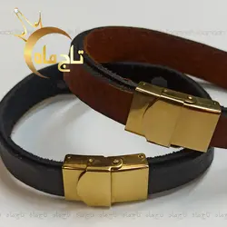 دستبند چرم و طلا ورساچه تاج ماه