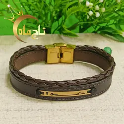 دستبند چرم گیس دار و طلا خدا تاج ماه