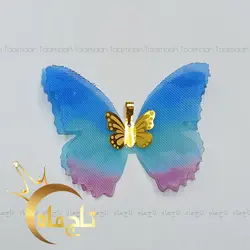 پلاک پروانه آبی پارچه و طلا تاج ماه