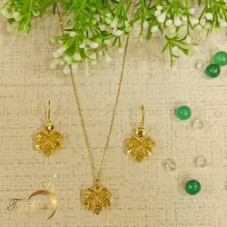 نیم ست طلا ۱۸ عیار برگ فیوژنی تاج ماه