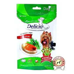 تشویقی سگ با طعم ماهی سالمون و سبزیجات 70گرم Delicio