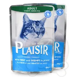 پوچ گربه با ماهی و میگو در سس 100 گرم Plaisir