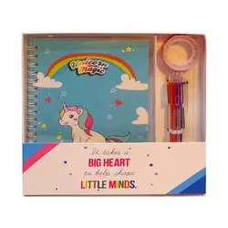 پکیج دفتر خاطرات 40 برگ به همراه چسب و خودکار 7 رنگ طرح یونیکورن