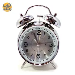 ساعت رومیزی زنگ دار استیل سایز بزرگ نقره ای