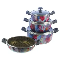 سرویس قابلمه و ماهیتابه لبه دار طرح لانه زنبوری کد 1002