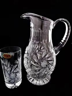 پارچ لیوان خورشیدی کاردست کریستال بوهمیا چک